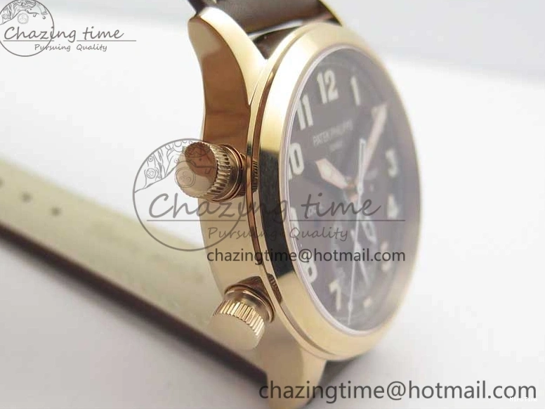 MIROTIME 1219 Calatrava 5524R Pilot Travel Time RG GRF Brown Dial on Brown Leather Strap MIYOTA TopPick 7155